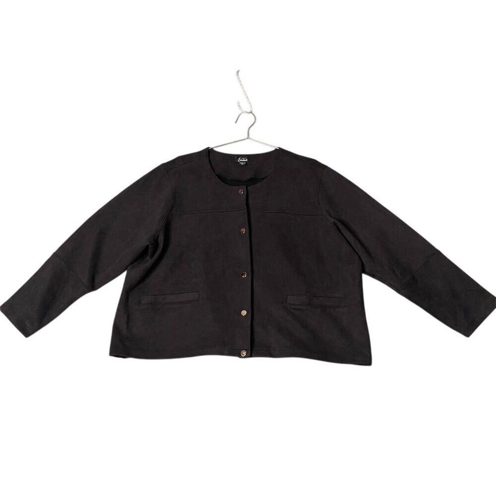 Simply Emma Women's Plus 2XL Black Basic Jacket faux suede snap closure